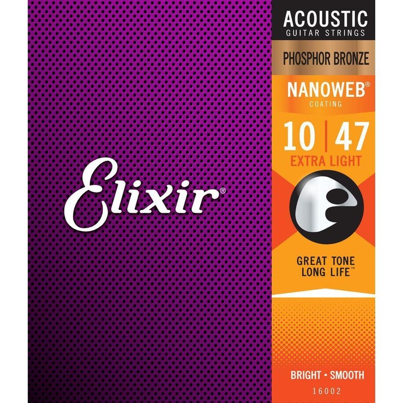 Elixir 16002 Nanoweb Phosphor Bronze Coated Acoustic Guitar Strings Extra Light 10-47