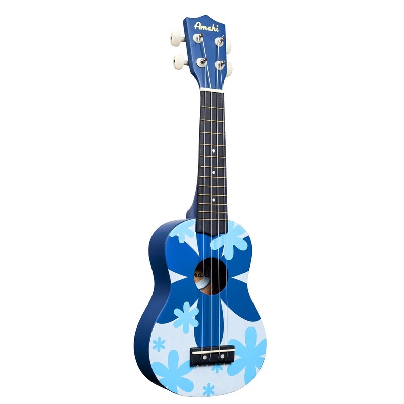 Amahi DDUK8 Tropical Series Soprano Ukulele with Gig Bag-Blue Flower