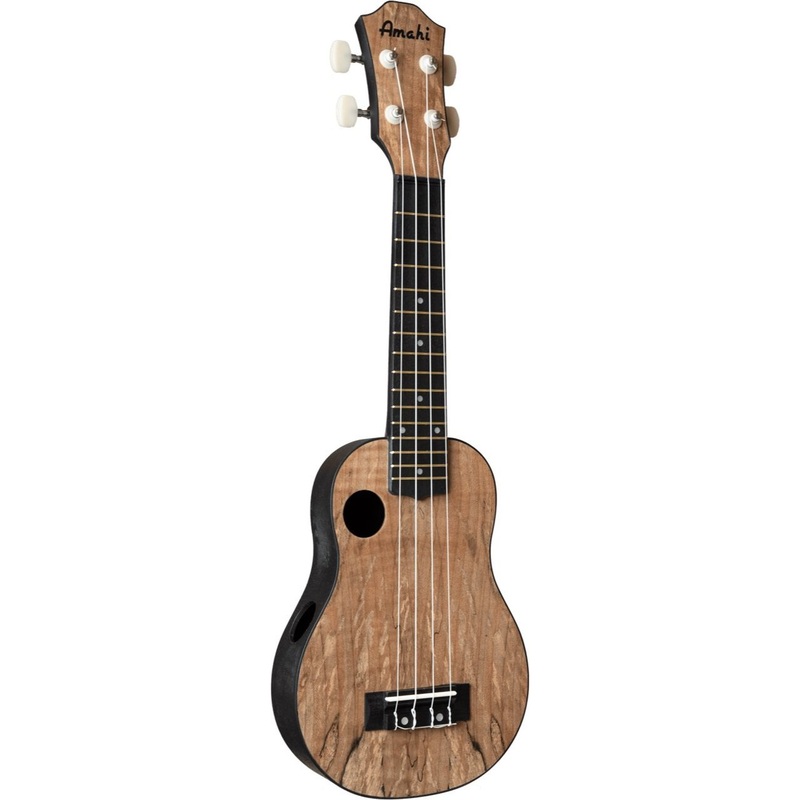 Amahi HCLF770 Soprano Spalted Maple Top Ukulele with Gig Bag