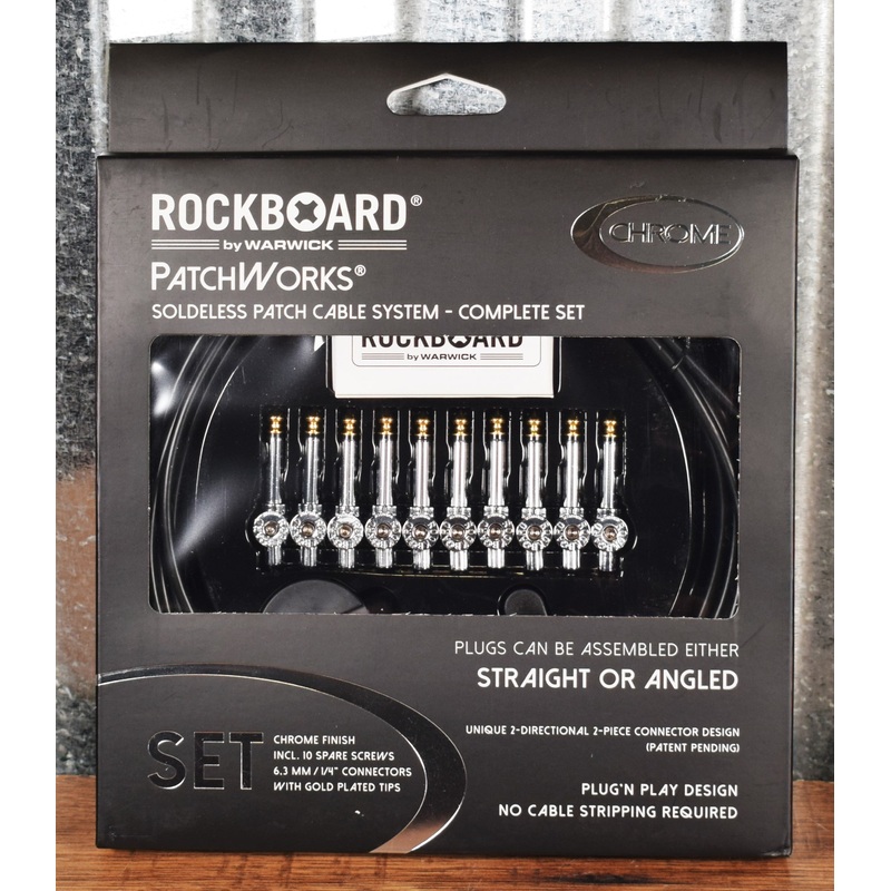 Warwick Rockboard PatchWorks Solderless Guitar Bass Effect Pedalboard Cable Kit 10 Plug Chrome