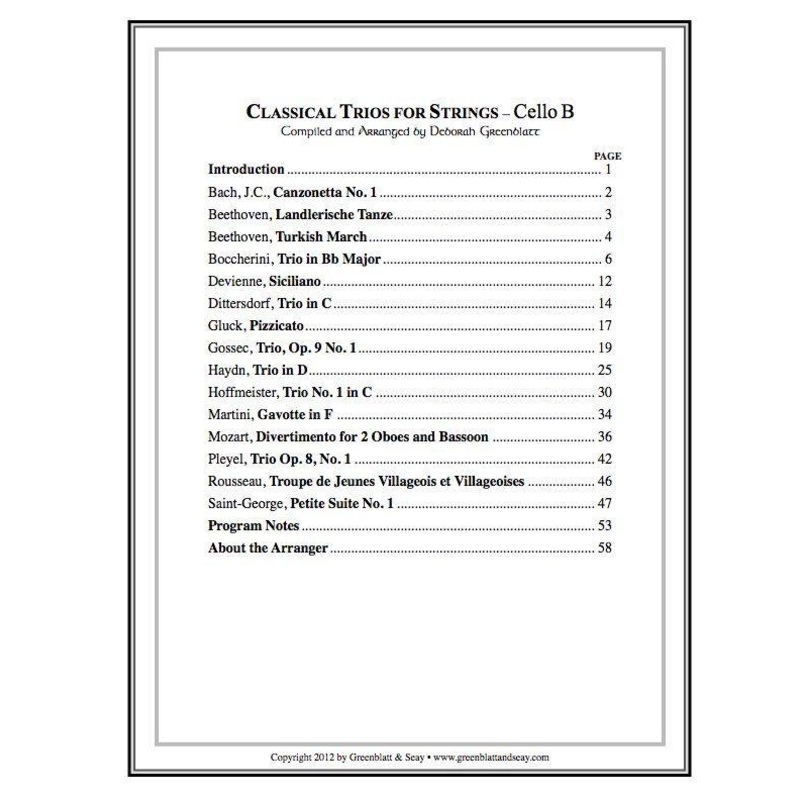 Classical Trios for Strings Cello B
