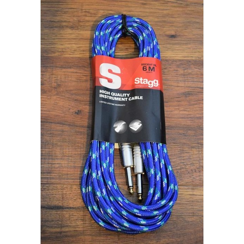 Stagg SGC6VT Vintage Tweed 6M 20' Guitar Instrument Signal 1/4" Cable BL Blue