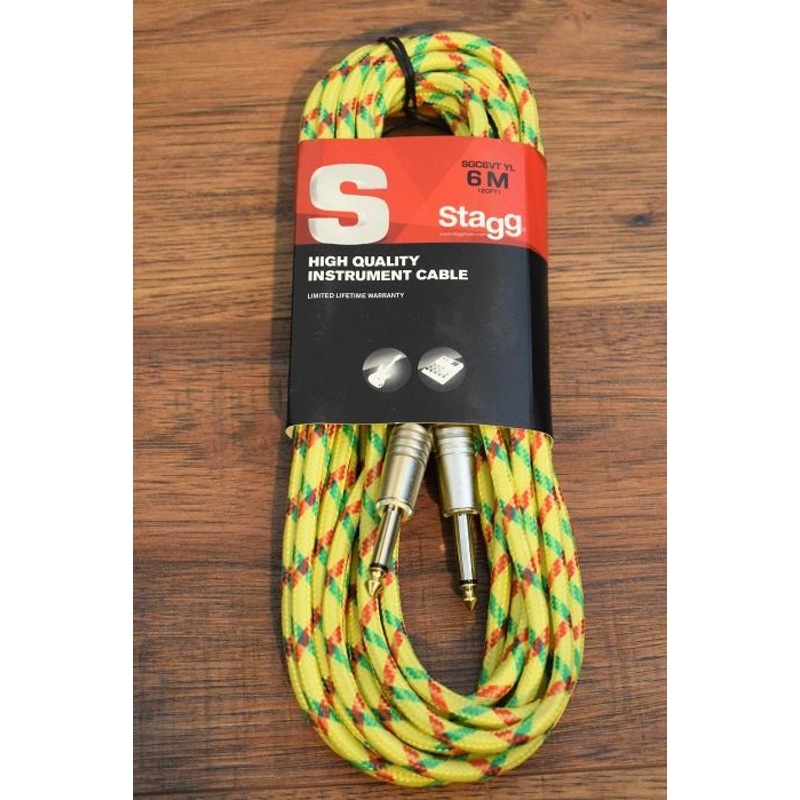 Stagg SGC6VT Vintage Tweed 6M 20' Guitar Instrument Signal 1/4" Cable YL Yellow