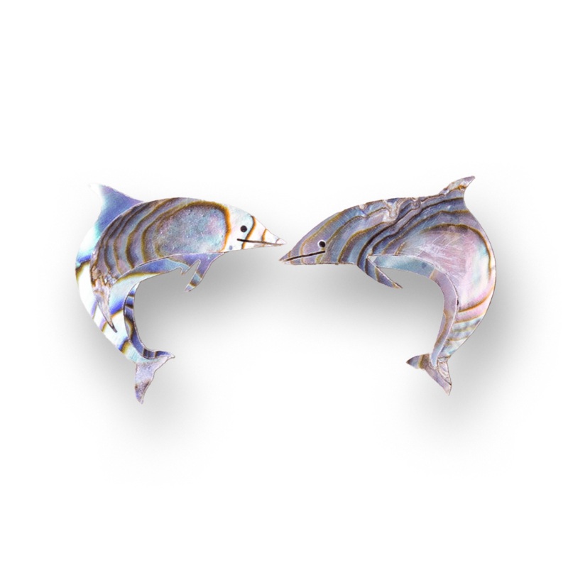 Real Abalone Pair of Dolphins Inlay