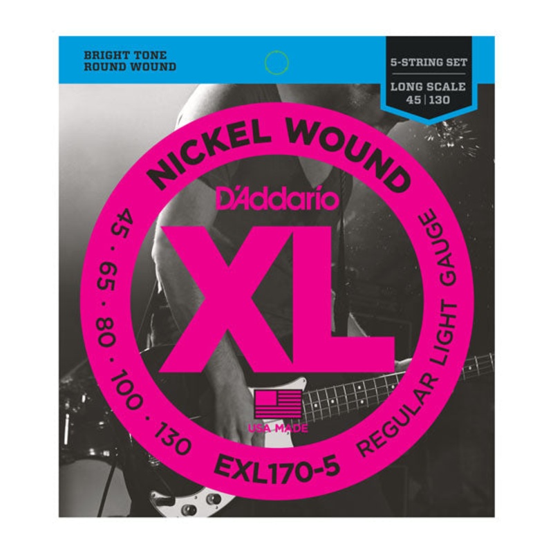 D'Addario EXL170-5 XL Nickel Wound 5-String Bass Guitar Strings Regular Light 45-130