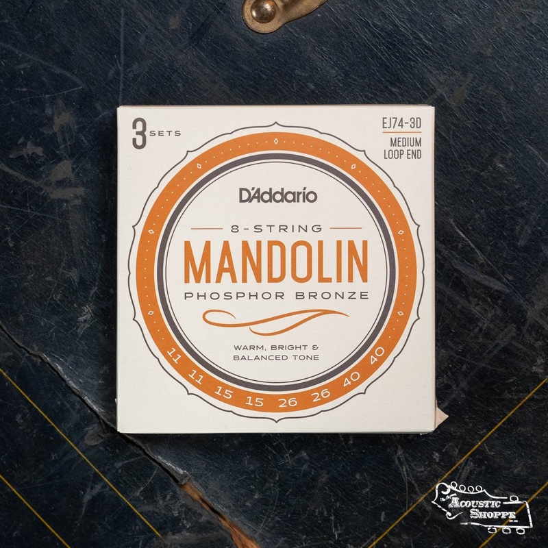 D'Addario EJ74-3D Phosphor Bronze Mandolin Strings, Medium, 11-40, 3 Sets