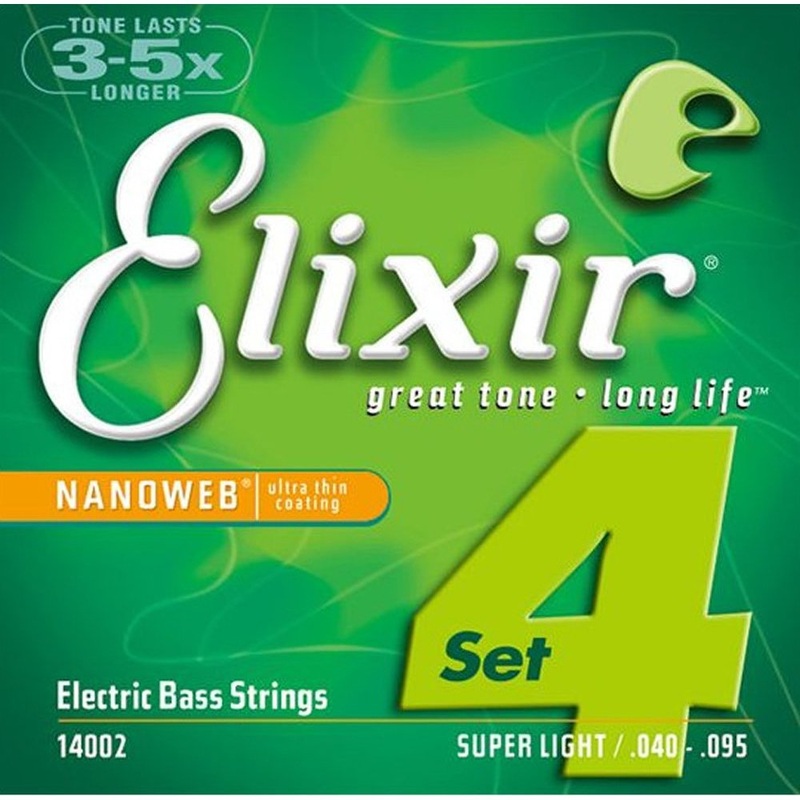 Elixir 14002 Nanoweb Nickel Plated Steel Electric Bass Strings Long Scale Super Light 40-95