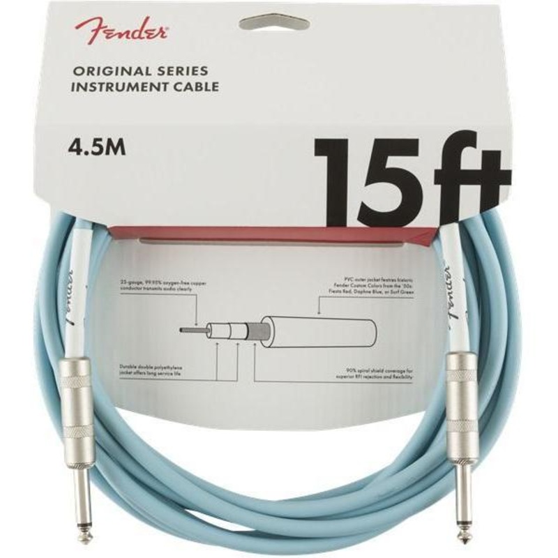 Fender Original Series Instrument Cable 1/4" Male-1/4" Male 15ft-Daphne Blue