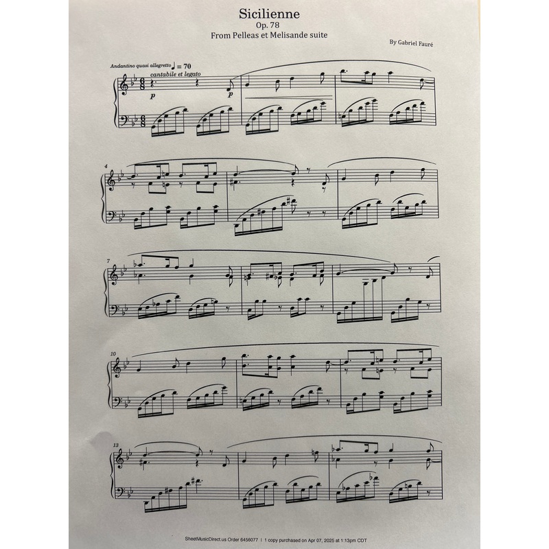 Sicilienne, Op. 78 - Piano - Faure