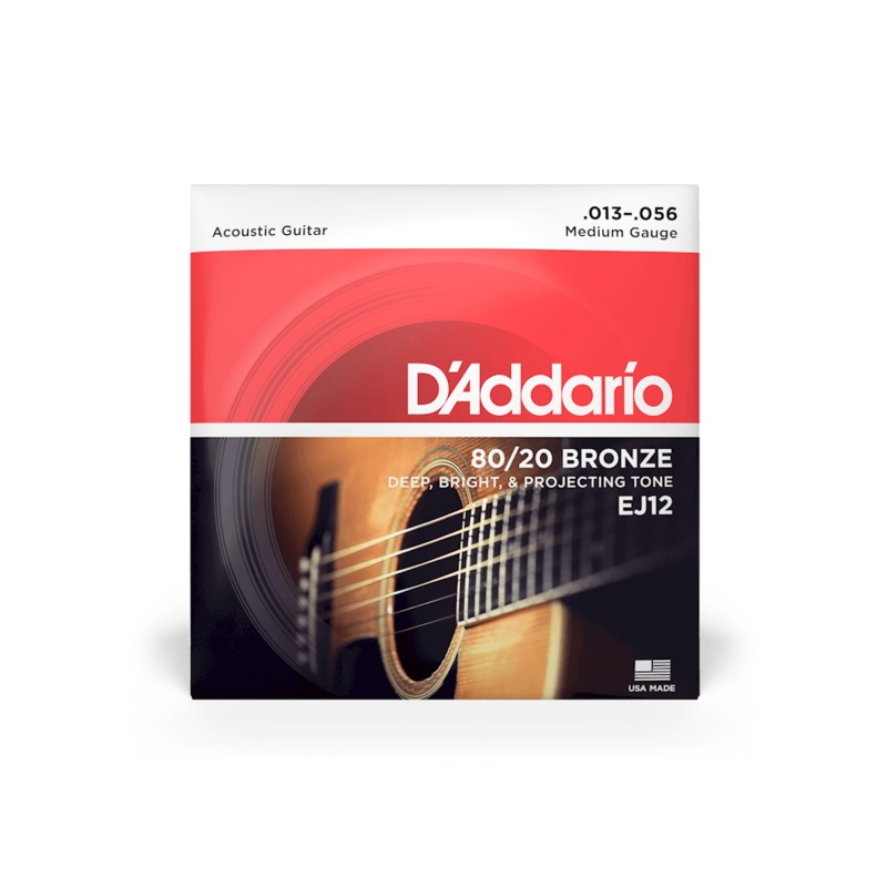 D'Addario EJ12 80/20 Bronze Acoustic Guitar Strings, Medium, 13-56