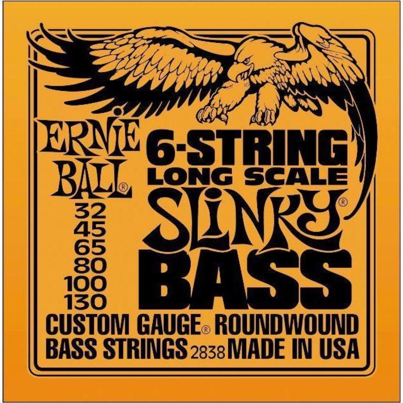 Ernie Ball 2838 Slinky Roundwound 6-String Long Scale Bass Guitar Strings 32-130
