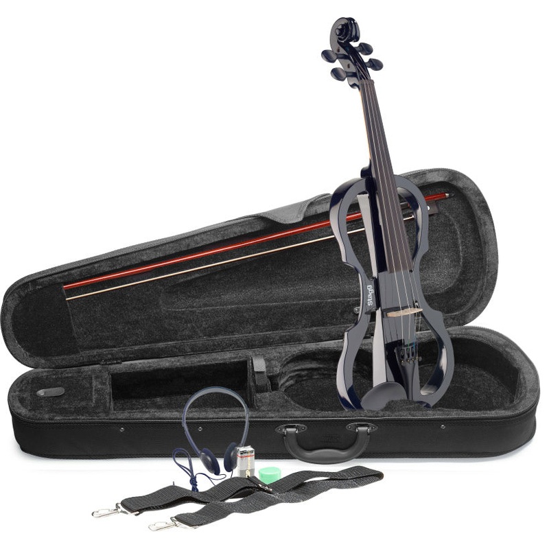 STAGG 4/4 electric violin set with black electric violin, soft case and headphones