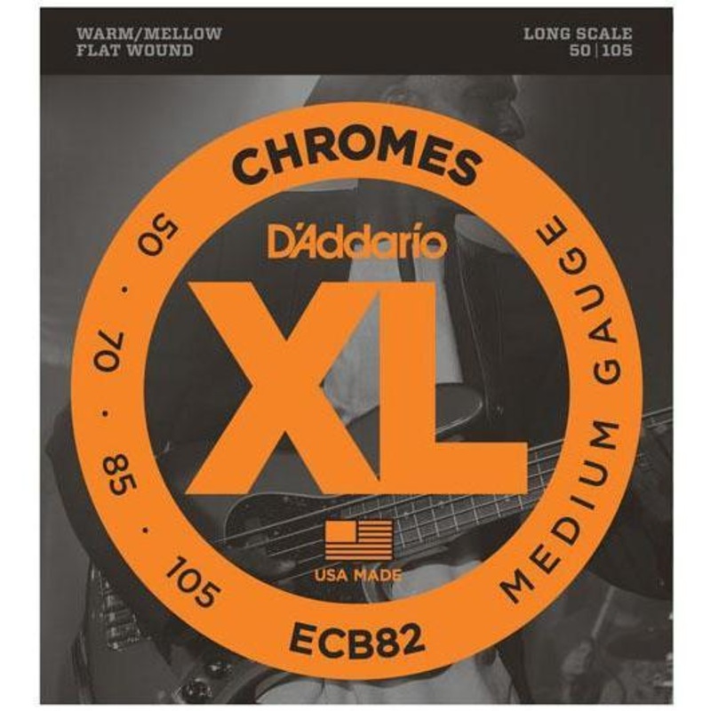 D'Addario ECB82 Chromes Flat Wound Bass Guitar Strings Medium 50-105