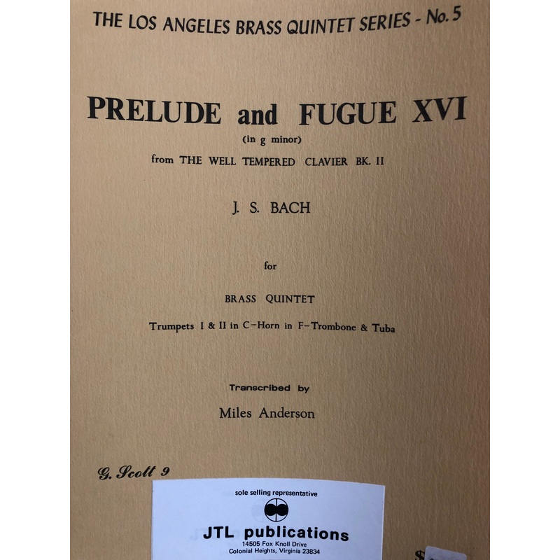 Prelude and Fugue XVI in G minor - Bach/Anderson