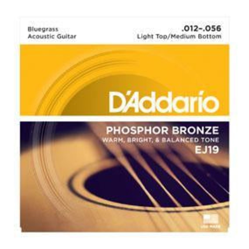 D'Addario EJ19 Phosphor Bronze Bluegrass Acoustic Guitar Strings Light Top/Medium Bottom 12-56