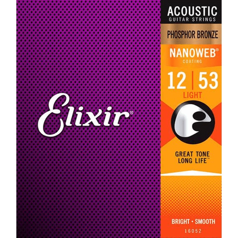 Elixir Nanoweb Coated Acoustic Guitar String Set, Phosphor Bronze, .012-.053