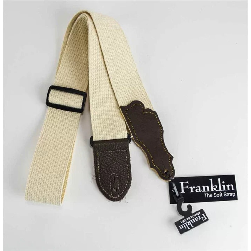 Franklin Strap 1-N-CA 2" Natural Cotton Caramel Glove Leather End Tab Guitar Strap