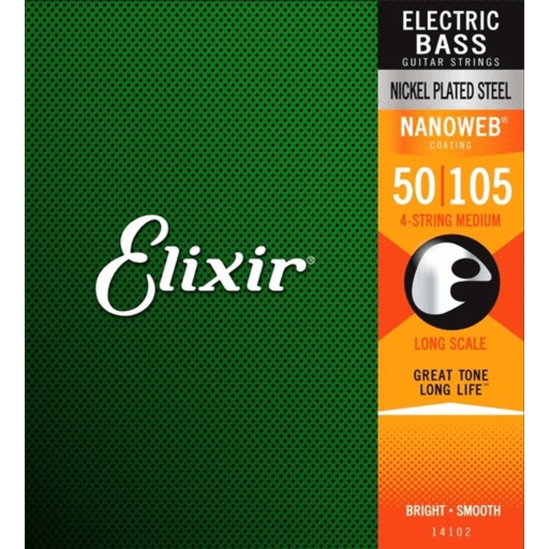 Elixir Nanoweb Coated Bass Guitar String Set, Nickel, .050-.105