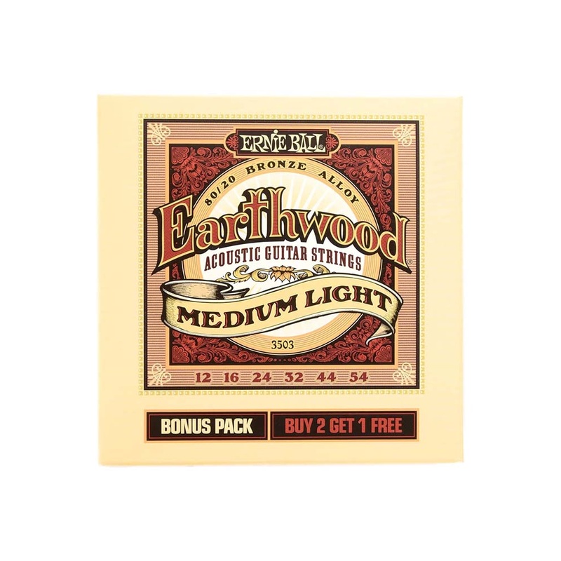 Ernie Ball Bonus Pack Earthwood Medium-Light 80/20 Bronze Acoustic Guitar Strings - 3 Pack