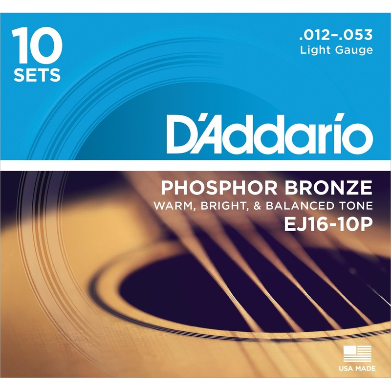 D'Addario Acoustic String Set Multipacks, Phosphor Bronze, EJ16-10P Light .012-.053 - 10 Sets
