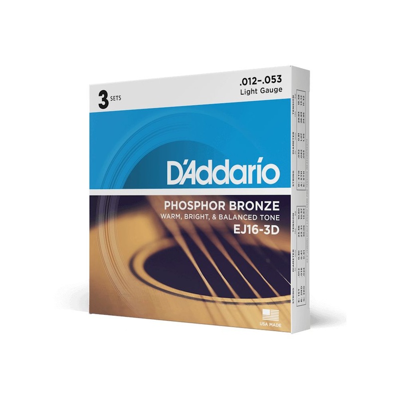 Daddario 12-53 Light Acoustic Guitar Strings 3-Pack