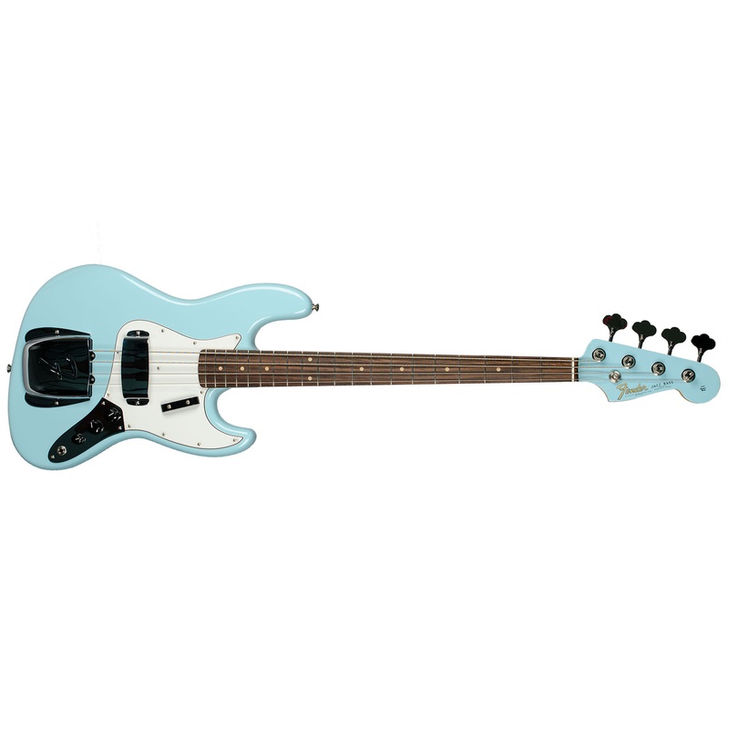 FENDER AMERICAN VINTAGE 64 JAZZ BASS DAPHNE BLUE ROSEWOOD FINGERBOARD MATCHING HEADSTOCK