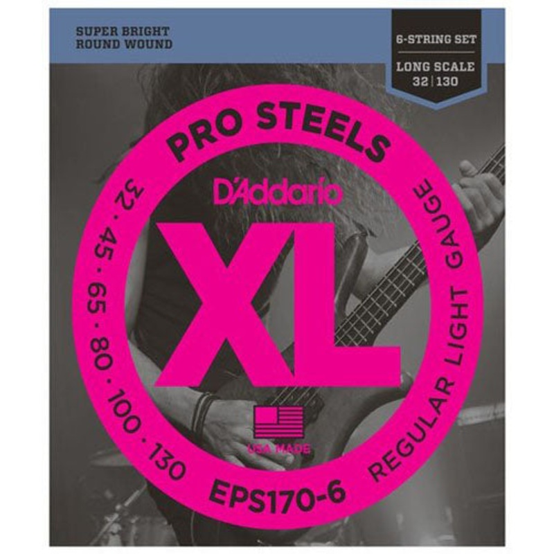 D'Addario EPS170-6 ProSteels 6-String Bass, Light, 32-130, Long Scale Strings