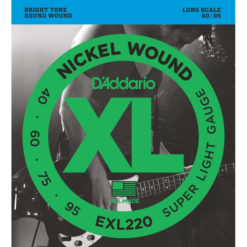 D'Addario XL Bass Guitar String Set, Nickel, EXL220 Super Light .040-.095