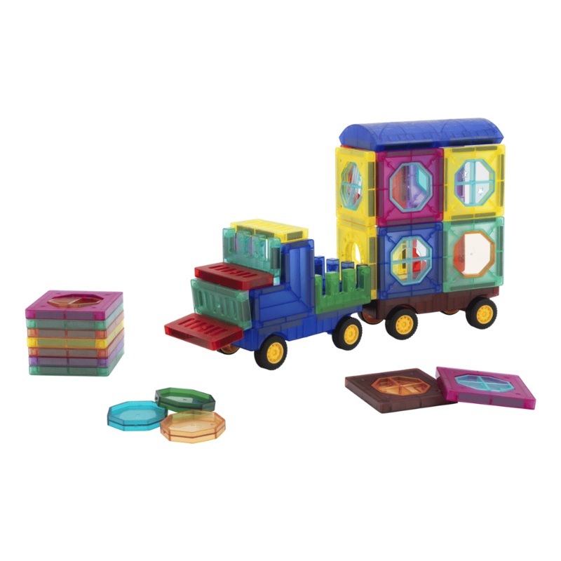 Edu-Matic 43-Piece Magnetic Tiles Car Building Set - STEM Kids Toy (EDU-1045) DEMO, OPEN BOX, NO WARRANTY)
