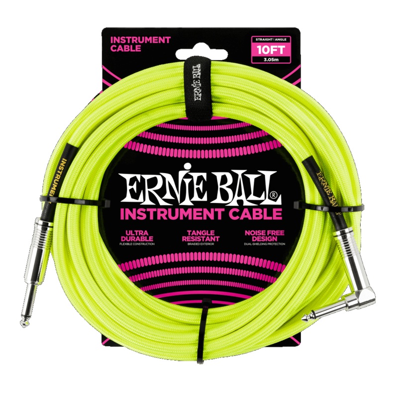 Ernie Ball 6080 BRAIDED INSTRUMENT CABLE STRAIGHT/ANGLE 10FT - NEON YELLOW