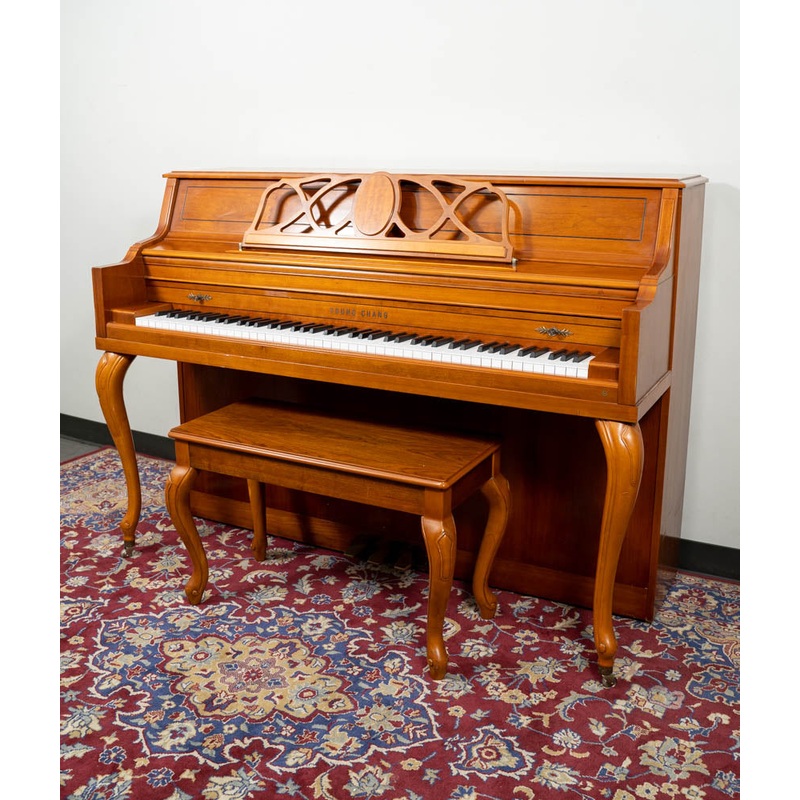 1989 Young Chang 42" F-108 Upright Piano | Satin Oak | SN: 1413513 | Used