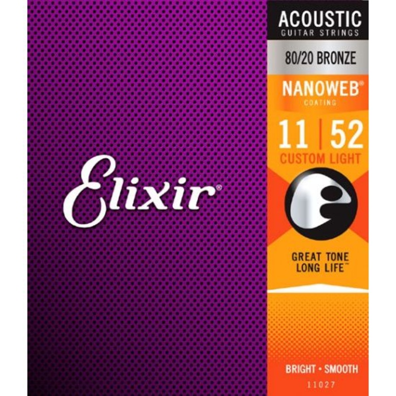 Elixir Nanoweb 80/20 Bronze Custom Light Acoustic Guitar Strings 11-52