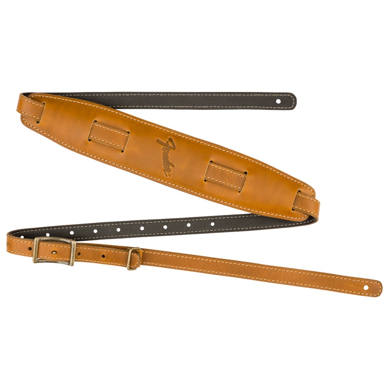 Used Fender Mustang Leather Saddle Long Strap, Butterscotch