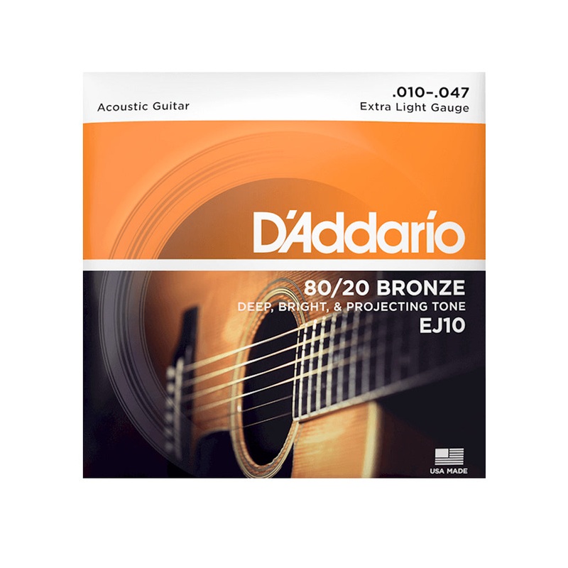 D'Addario EJ10 80/20 Bronze Acoustic Guitar Strings, Extra Light, 10-47