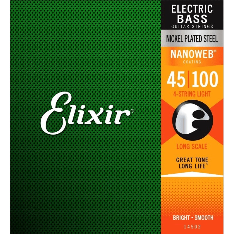 Elixir Nanoweb Coated Bass Guitar String Set, Nickel, .045-.100