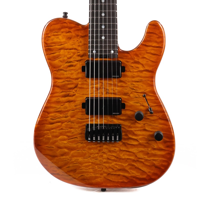 Charvel Custom Shop Style 2 7-String Masterbuilt Red Dave Quilt Maple Top Transparent Amber 2022
