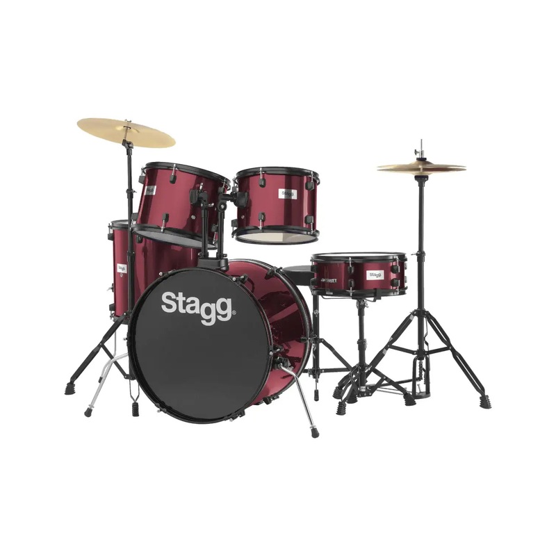 Stagg TIM122B 5-piece Standard Drum Set w/Cymbals (Wine Red)