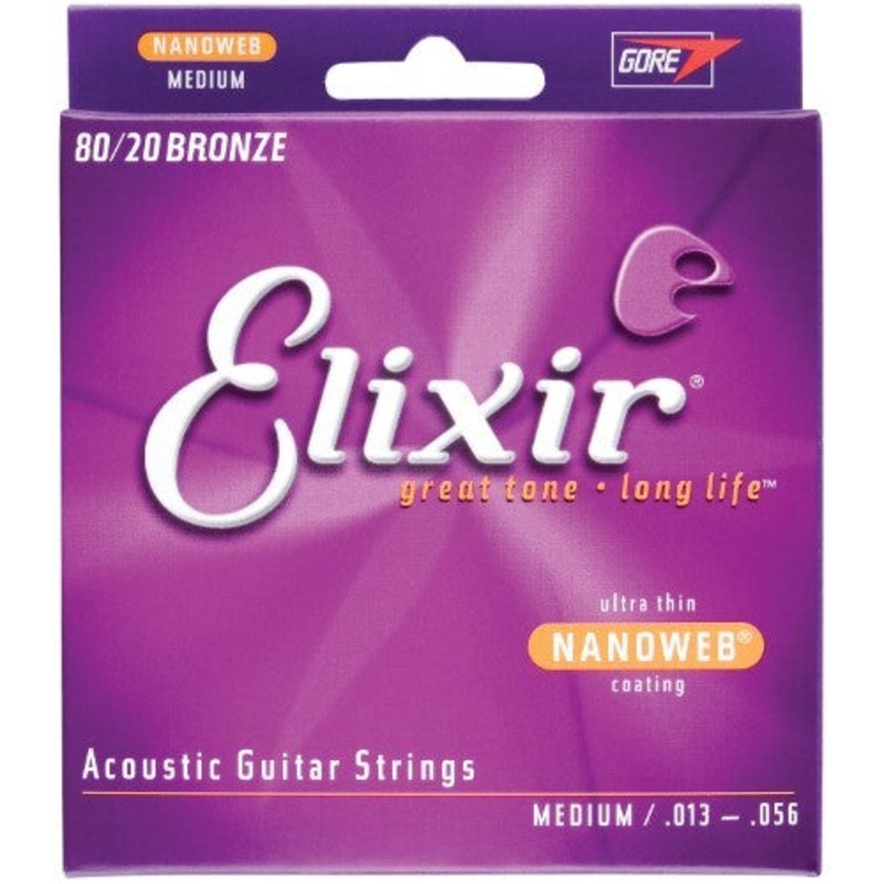 Elixir 80/20 Bronze Nanoweb Coated Acoustic Guitar Strings Medium (13 - 56)