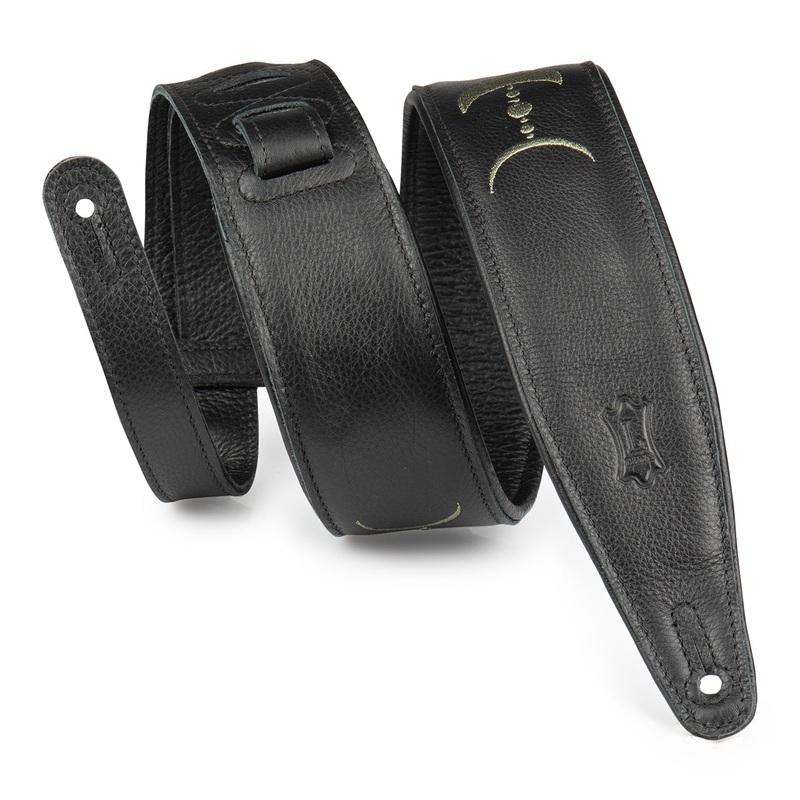 Used Levy's Moon Phases Series 2.5" Leather Strap, Black With Green Embroidery