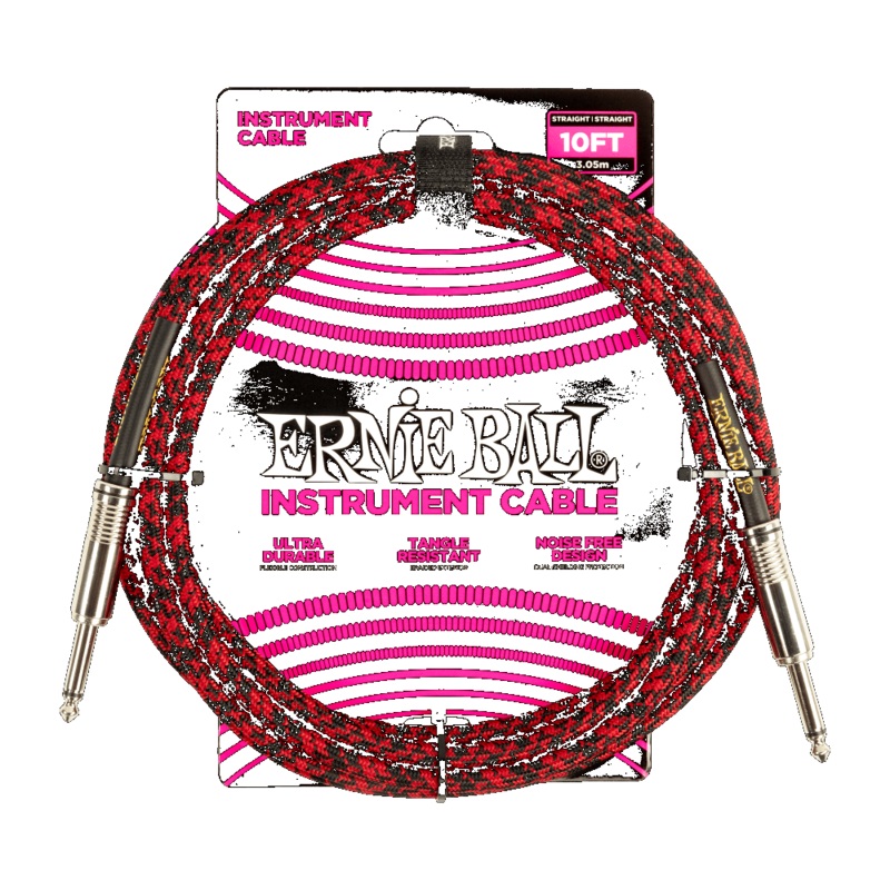 Ernie Ball 6394 BRAIDED INSTRUMENT CABLE STRAIGHT/STRAIGHT 10FT - RED/BLACK