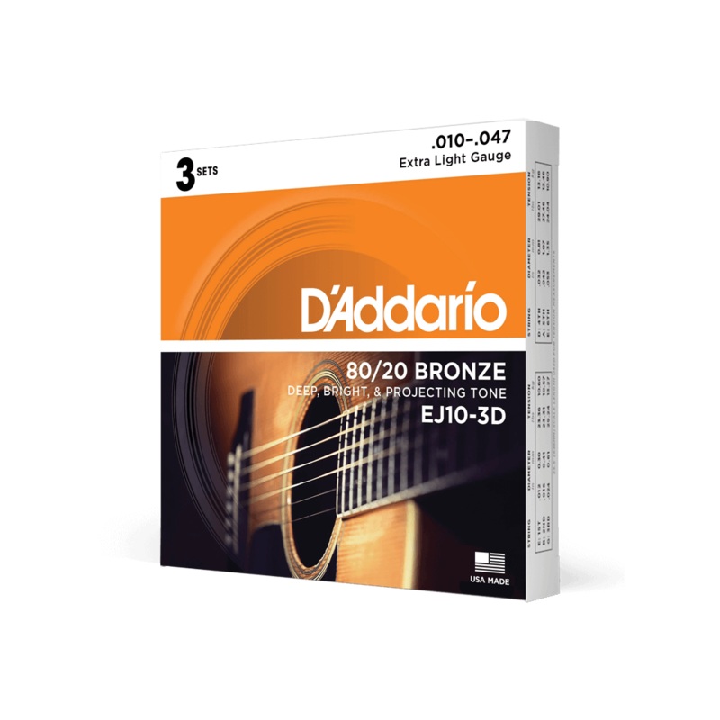 DAddario EJ10 80/20 Bronze Acoustic Guitar Strings Extra Light 10-47