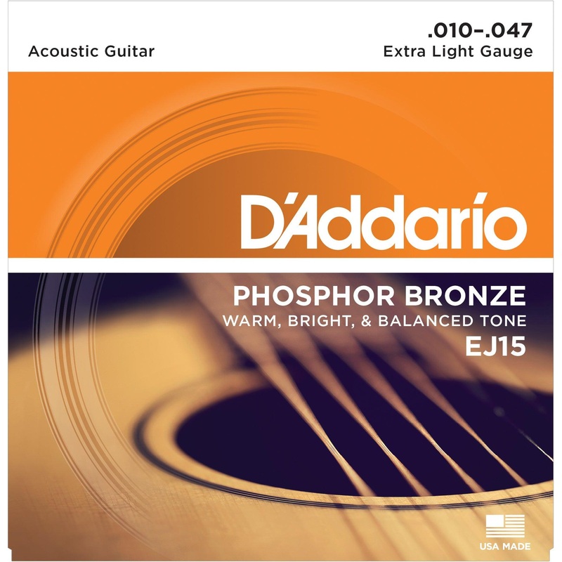 D'Addario Acoustic String Set, Phosphor Bronze, EJ15 Extra Light .010-.047