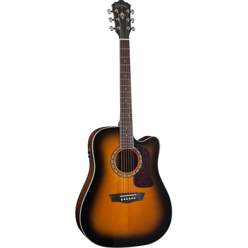 Washburn Heritage Series HD10SCETB Acoustic-Electric Cutaway Dreadnought Guitar Gloss Tobacco Sunbur