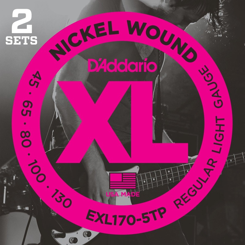 D'Addario XL Bass Twin Pack String Sets, Nickel, EXL170-5TP Light .045-.130