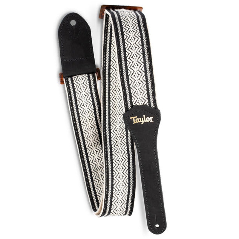 Taylor Academy Series Jacquard Cotton/Leather 2 Guitar Strap - White/Black