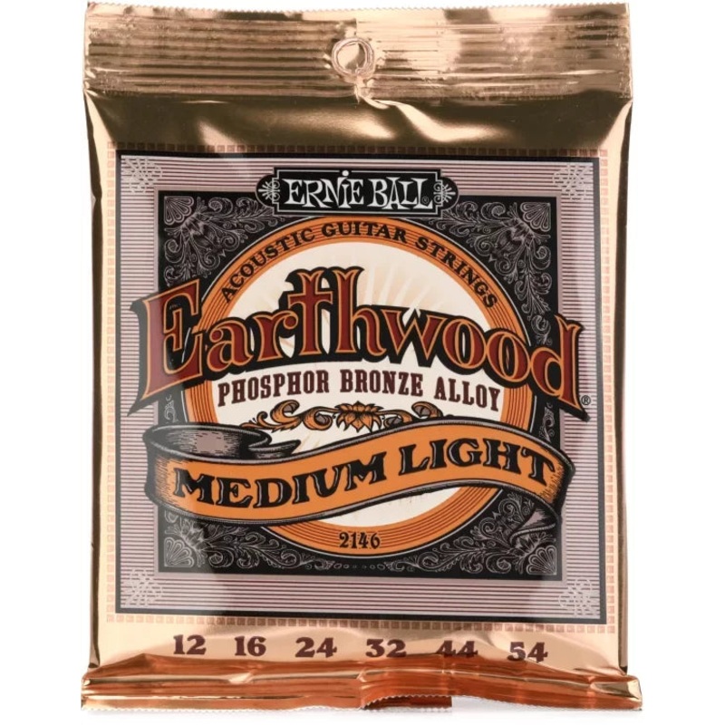 Ernie Ball 2146 Earthwood Medium Light Phosphor Bronze Acoustic Guitar Strings 12-54 Gauge