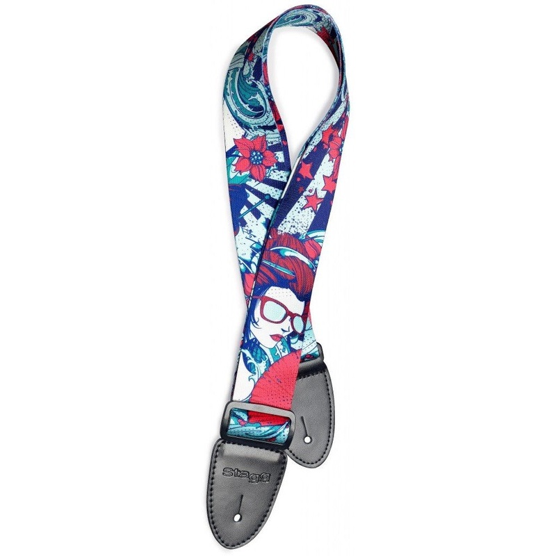 Stagg STEPOPGIRLBLU2 Terylene Guitar Strap with "Pop Girl" Pattern