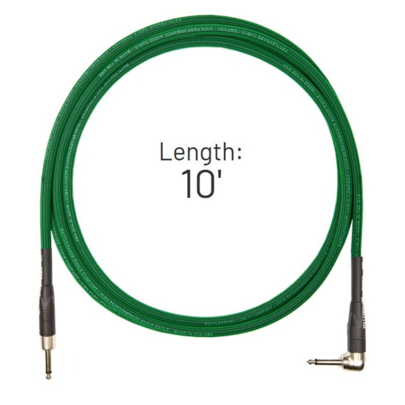 Rattlesnake Cables 10' Standard Cable Straight to Right Angle Plugs - Mean Green