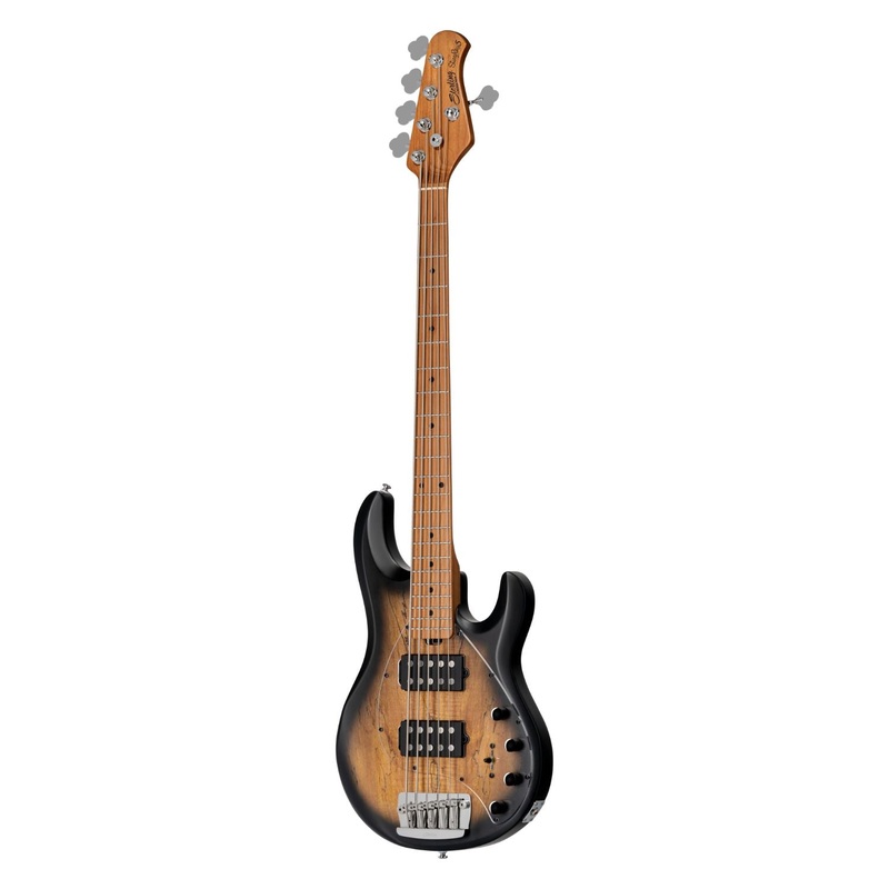 Sterling by Music Man Stingray Bass HH4 Spalted Maple Top, Natural Burst Satin