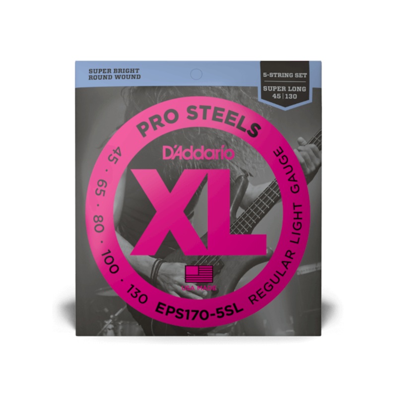 D'Addario ProSteels Stainless Steel Bass String Set Super Long Scale - 5-String 45-130 Light EPS170-5SL